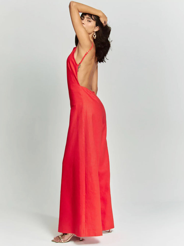 JOLENE - CHOCOLATE HALTER JUMPSUIT ELEGANCE