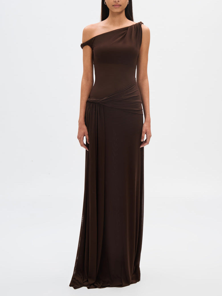 UNSURE - MOCHA TEXTURED WEAVE MAXI DRESS