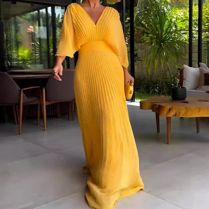 KOHLE - ELEGANT DRAPE SLEEVE WAISTED DRESS