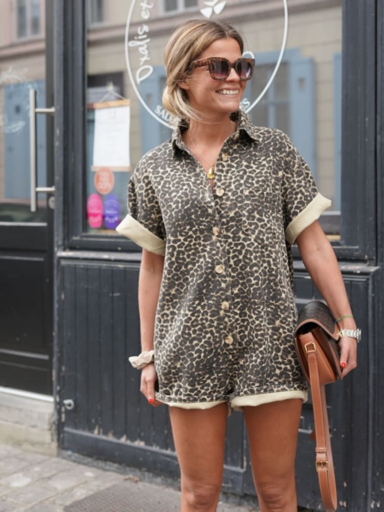 ANTONETTE - LEOPARD PRINT SHIRT JUMPSUIT