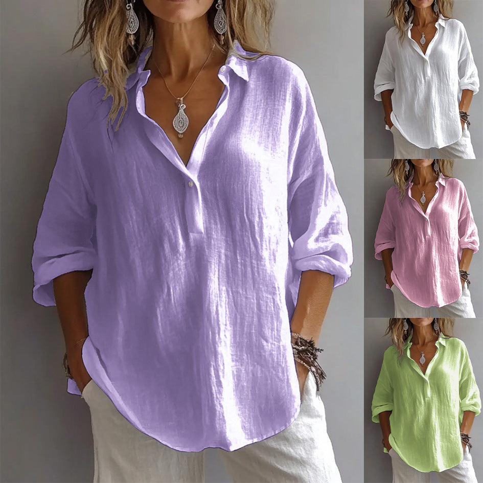 FRAN - CHIC V-NECK BLOUSE CLASSIC V NECK TOP