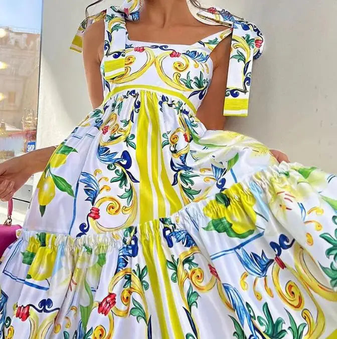 SENEDRINA - BLOSSOM LACE-UP MAXI DRESS