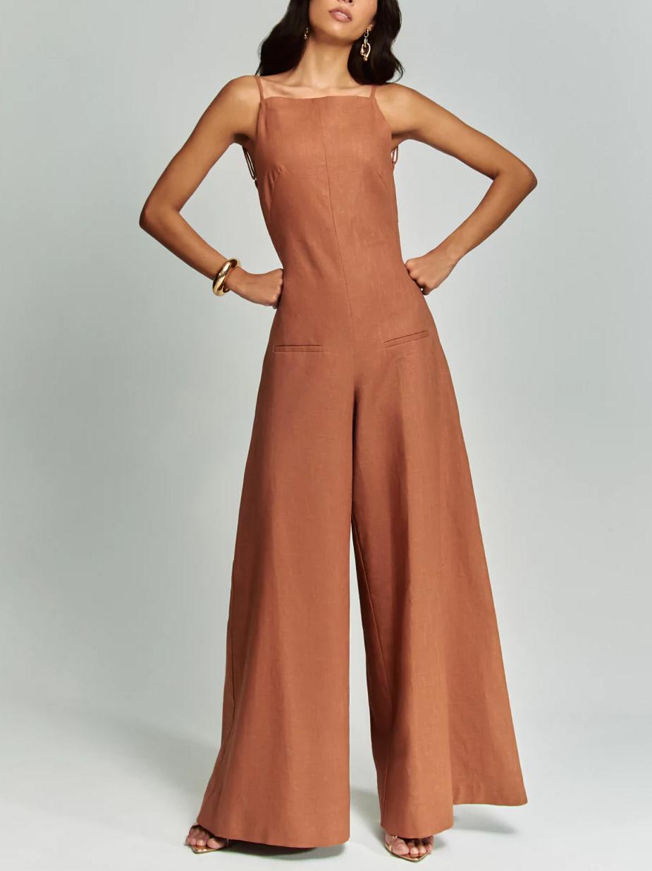 JOLENE - CHOCOLATE HALTER JUMPSUIT ELEGANCE