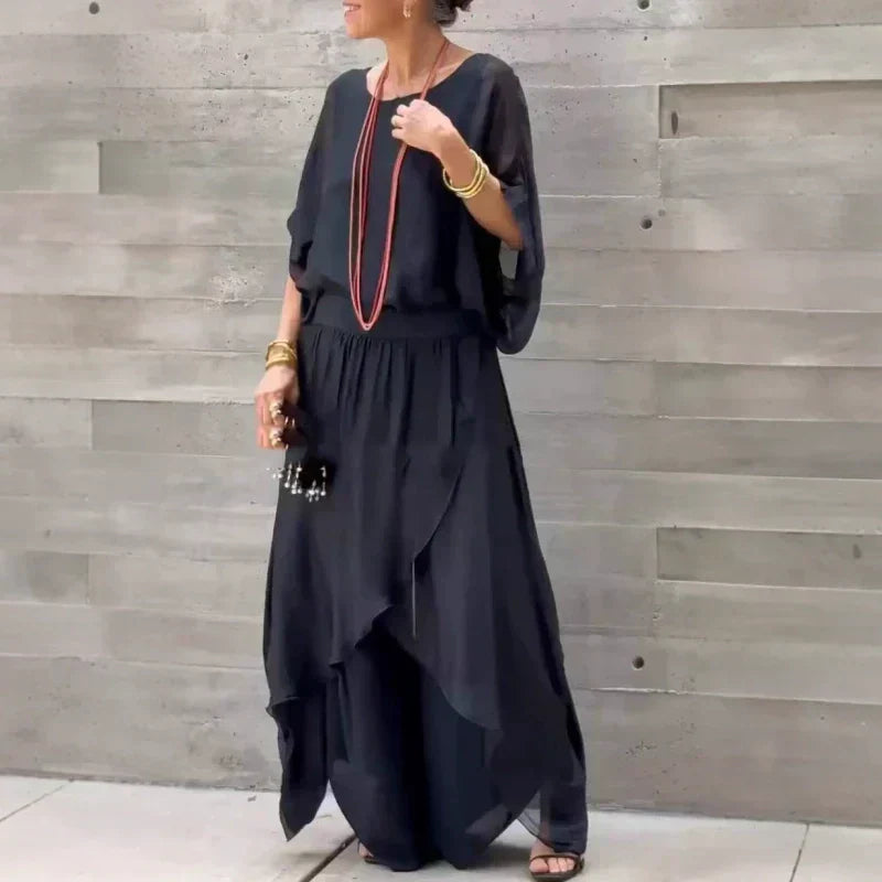 BERNADETTE - CASUAL CHIFFON SET WITH FLOWY PANTS