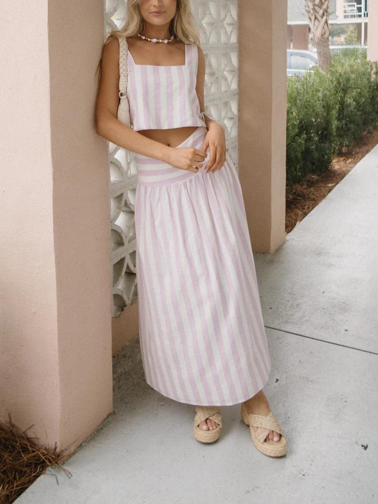 TIFFANY - PINK AND WHITE SUMMER SKIRT SET