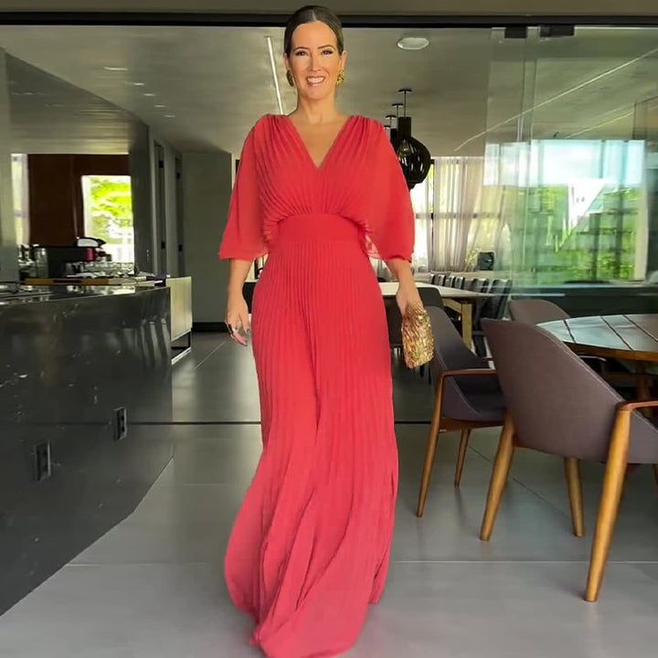 KOHLE - ELEGANT DRAPE SLEEVE WAISTED DRESS