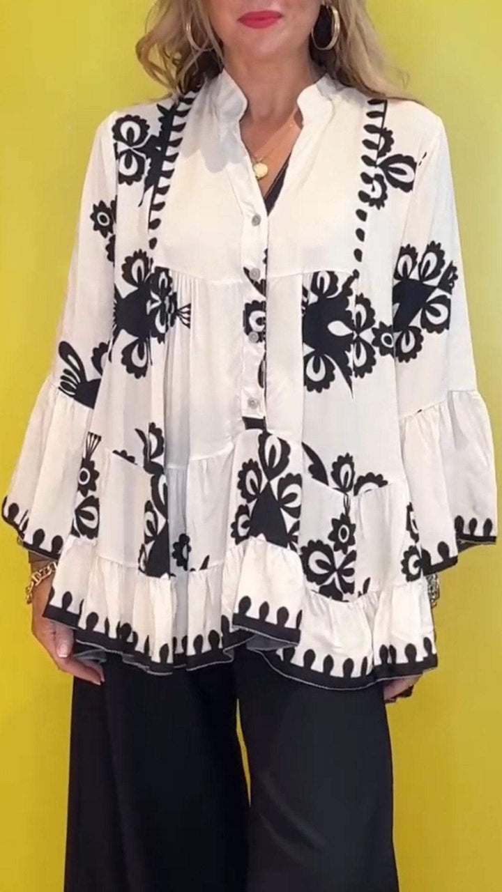 MAEVE - EASYWEAR V-NECK PATTERNED TOP