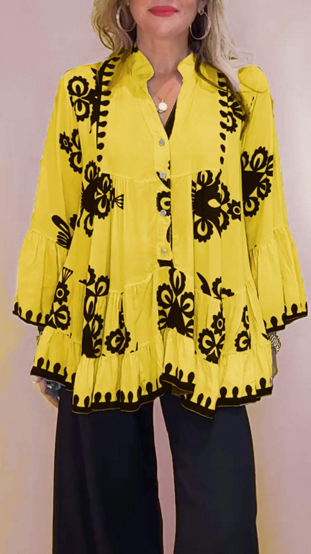 MAEVE - EASYWEAR V-NECK PATTERNED TOP