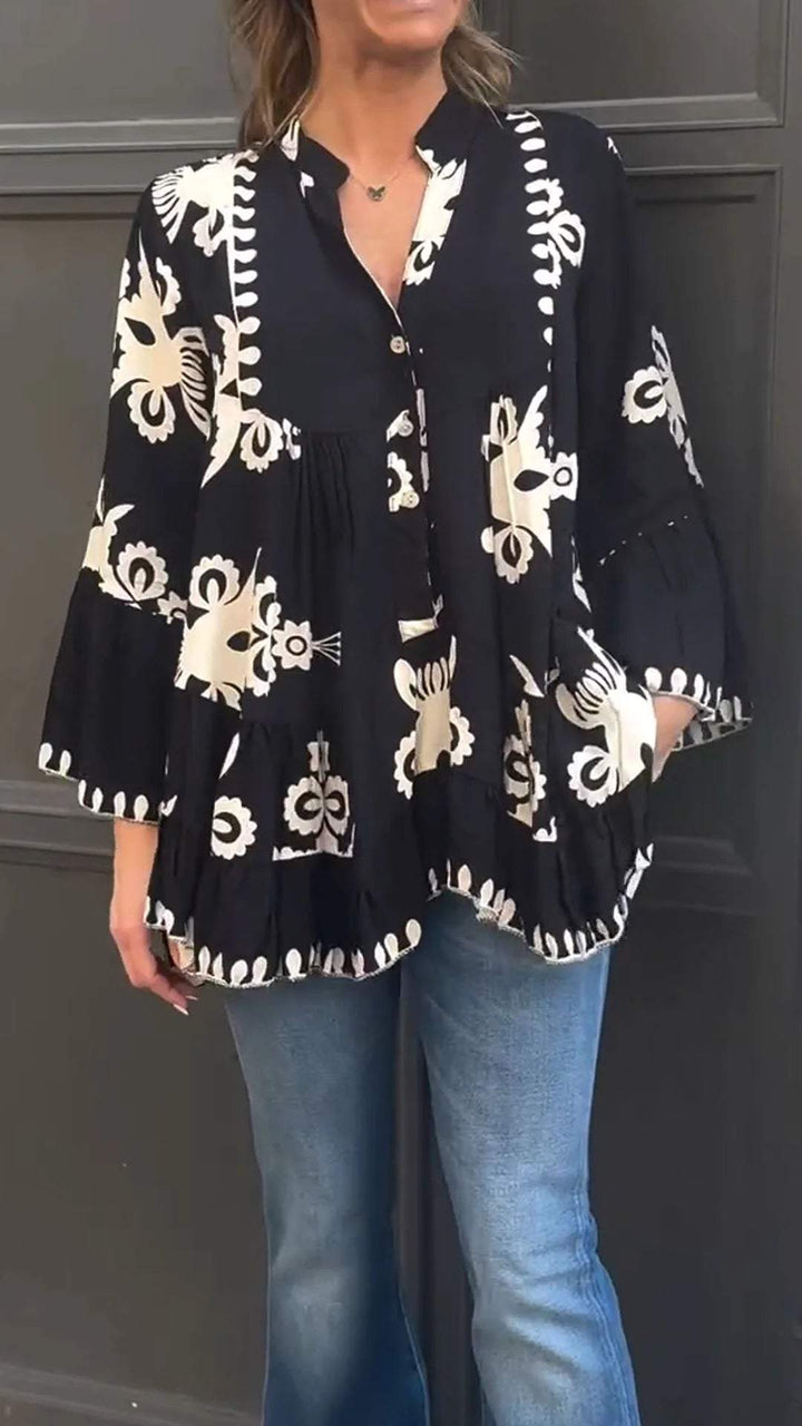 MAEVE - EASYWEAR V-NECK PATTERNED TOP
