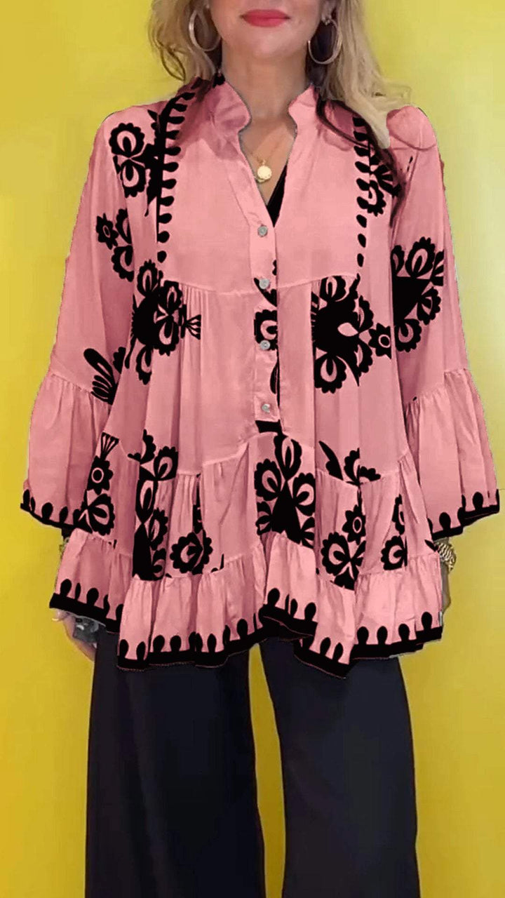 MAEVE - EASYWEAR V-NECK PATTERNED TOP