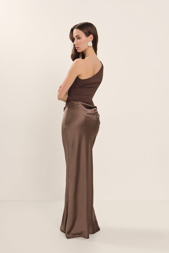 FIANG - ANGLED NECKLINE EVENING DRESS