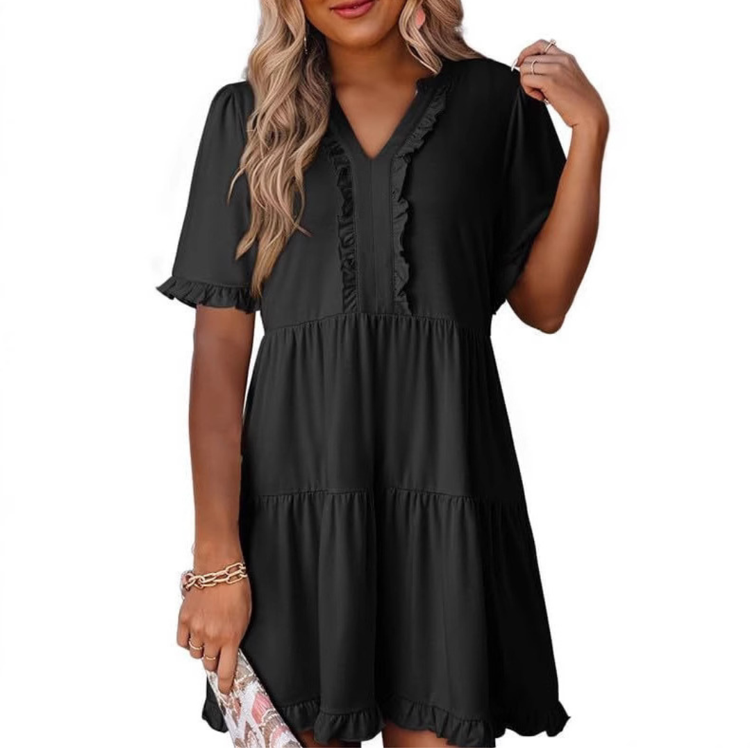 MARGO - RELAXED V-NECK SHORT DRESS