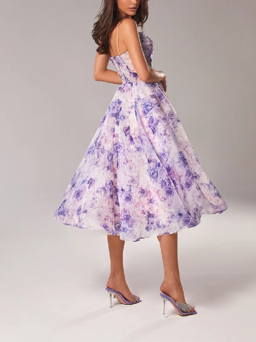 KESHIA - SOPHISTICATED PRINT SUSPENDER DRESS
