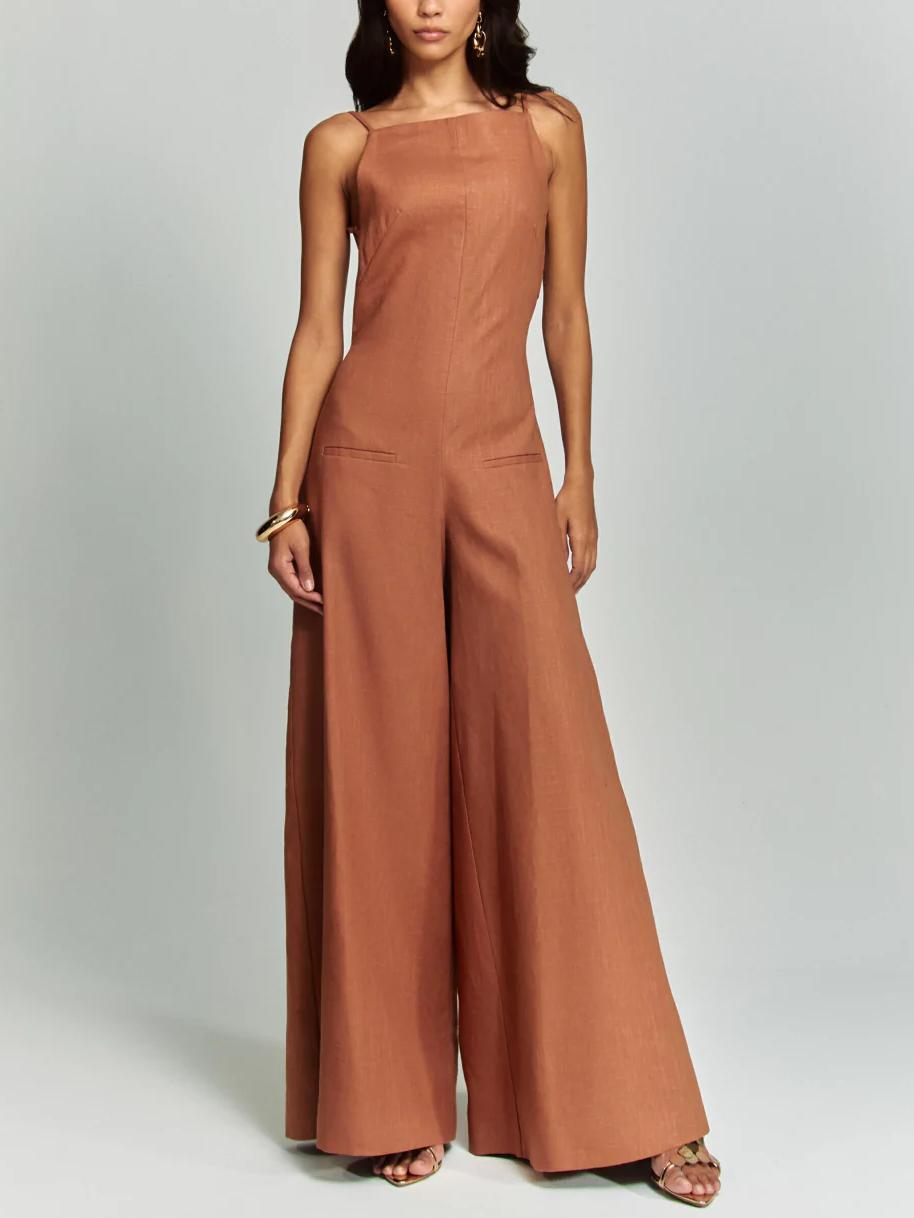 JOLENE - CHOCOLATE HALTER JUMPSUIT ELEGANCE