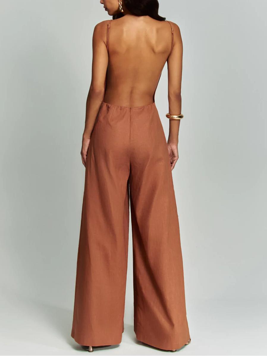 JOLENE - CHOCOLATE HALTER JUMPSUIT ELEGANCE
