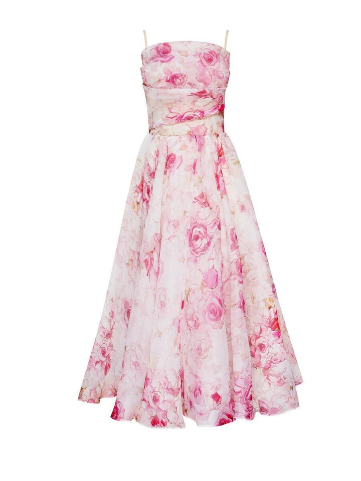 KESHIA - SOPHISTICATED PRINT SUSPENDER DRESS