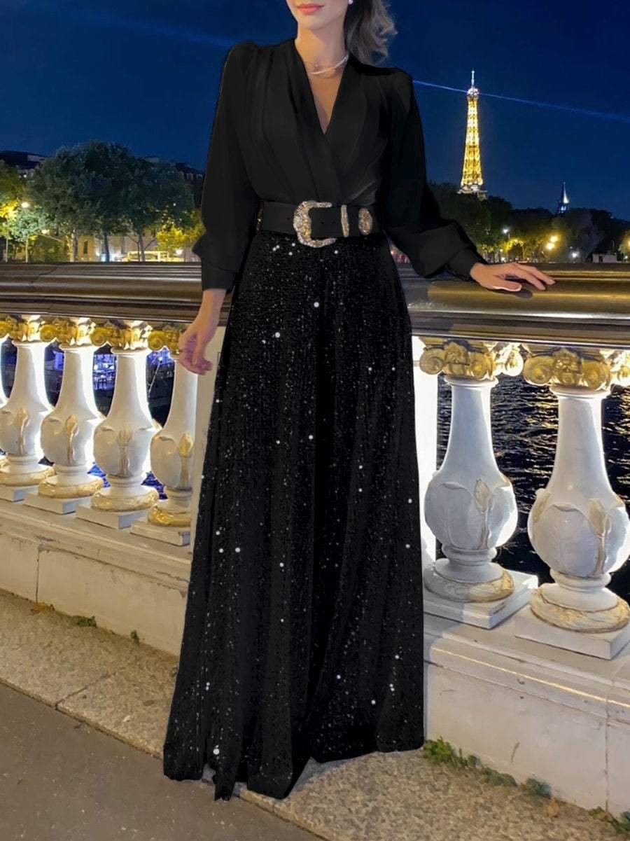 MIRABEL - TRENDY V-NECK SEQUIN ENSEMBLE